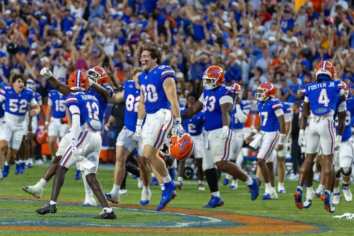 Florida Gators celebrating win over Texas Longhorns