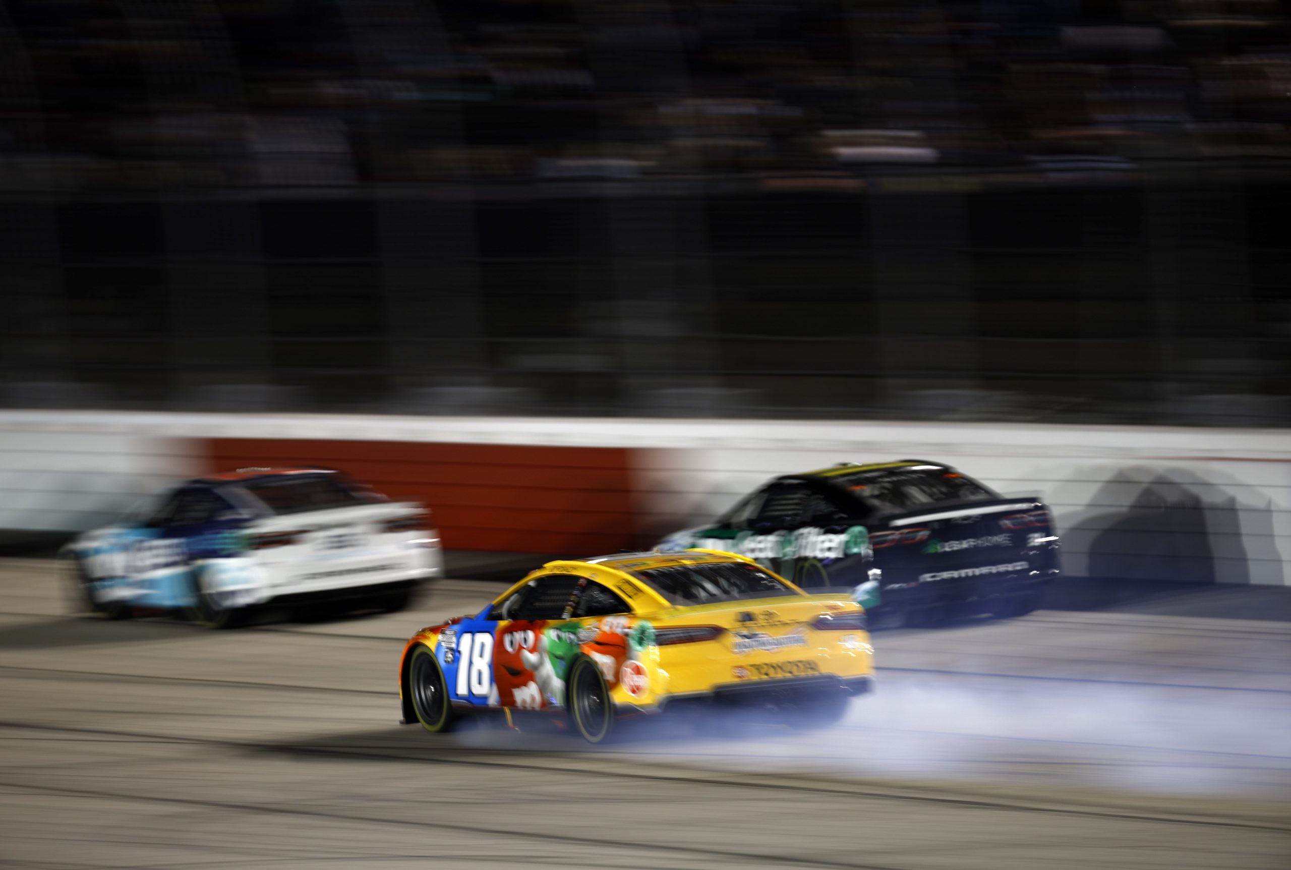 Kyle Busch's No. 18 car suffers an engine failure during the 2022 Southern 500.