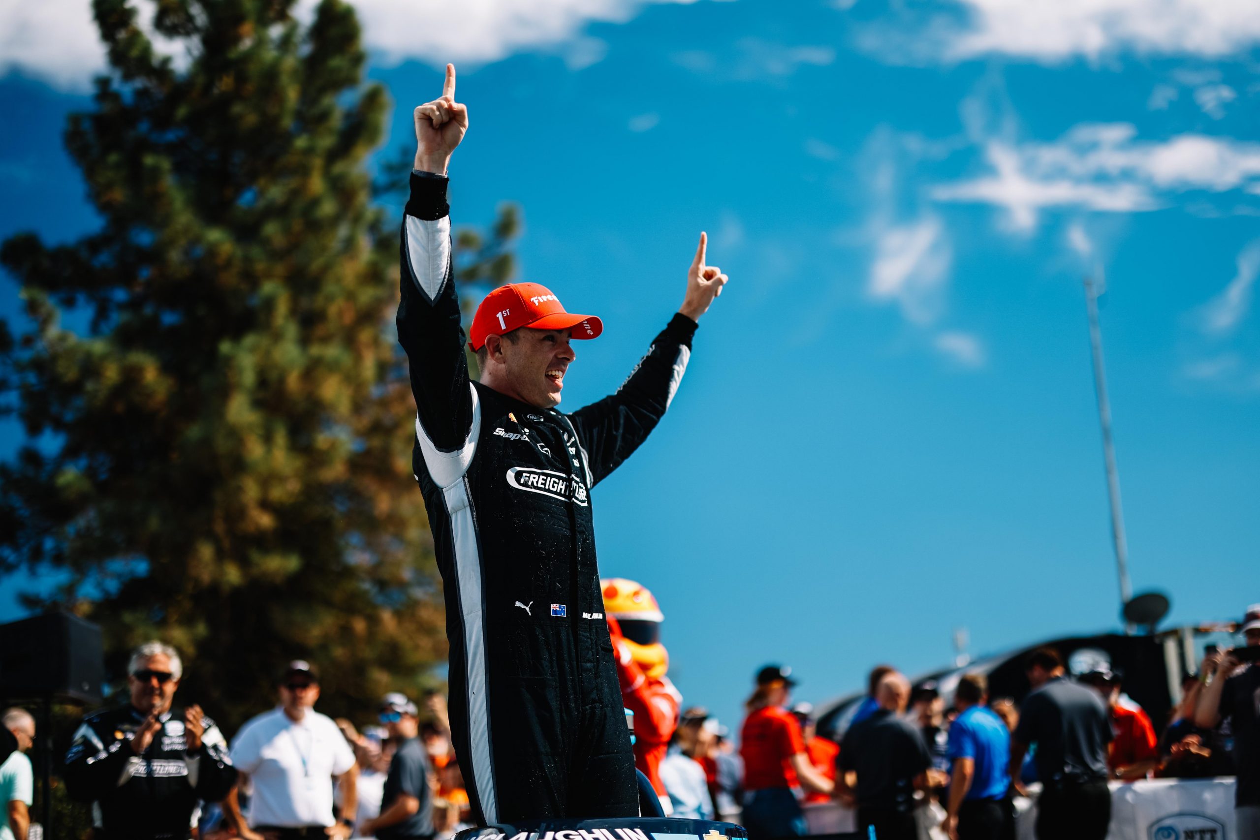 Scott McLaughlin celebating his victory at the 2022 Grand Prix of Portland