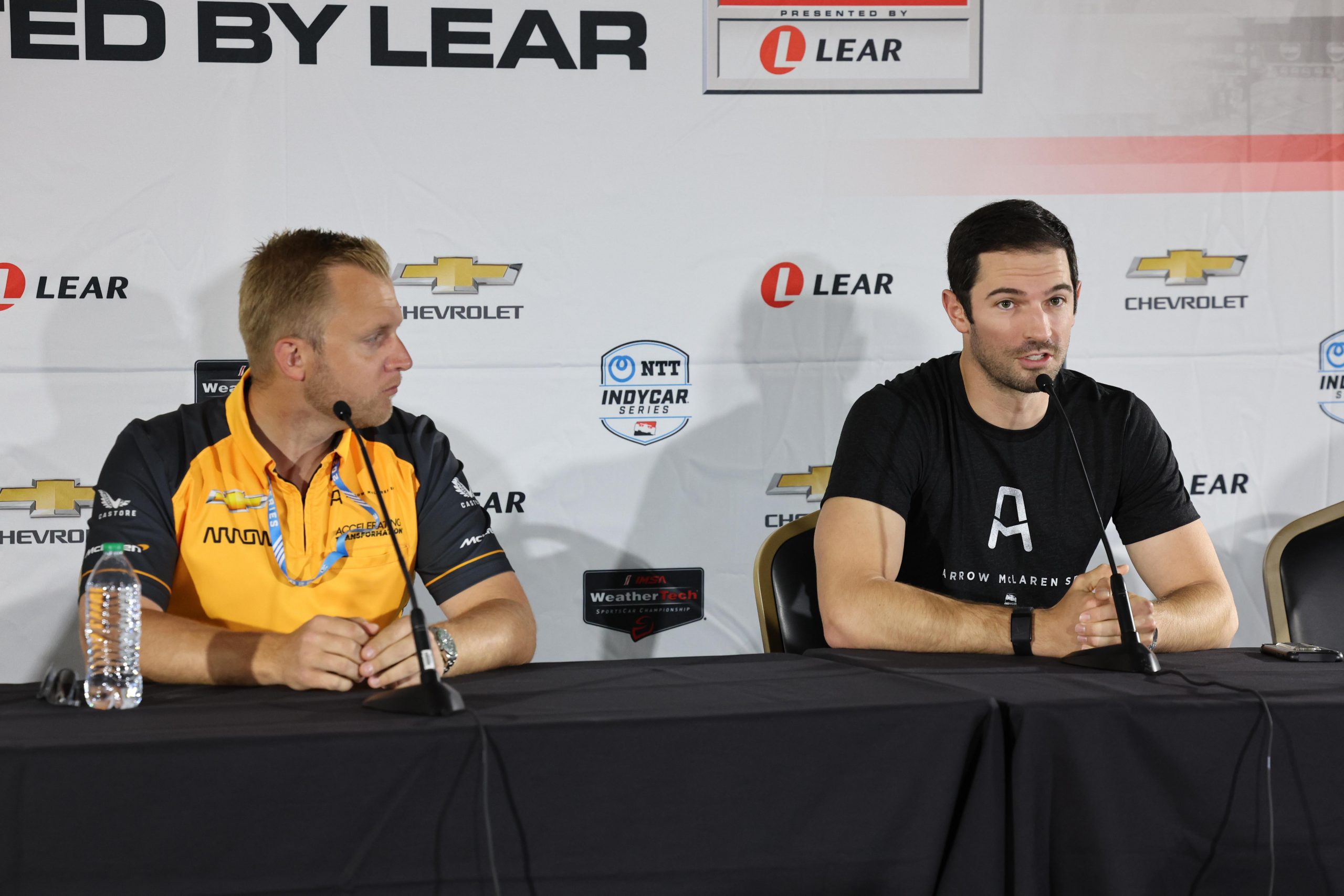 Alexander Rossi speaks to the press after being announced as Arrow McLaren SP's third driver for 2023