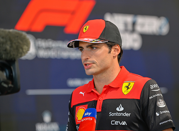 AUSTIN, TX - OCTOBER 20: Scuderia Ferrari driver Carlos Sainz (55) of Team Spain is interviewed by ESPN during F1 US Grand Prix prep day at Circuit of the Americas on October 20, 2022 in Austin, TX. (Photo by Ken Murray/Icon Sportswire via Getty Images)