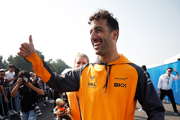 MEXICO CITY, MEXICO - OCTOBER 28: Daniel Ricciardo of Australia and McLaren greets fans prior to practice ahead of the F1 Grand Prix of Mexico at Autodromo Hermanos Rodriguez on October 28, 2022 in Mexico City, Mexico. (Photo by Jared C. Tilton/Getty Images)