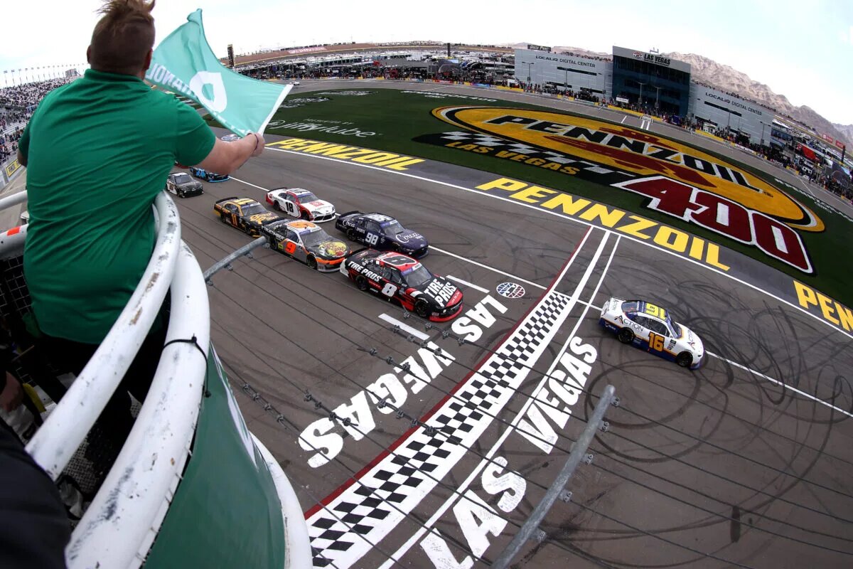 The green flag at the NASCAR Xfinity race in Las Vegas.