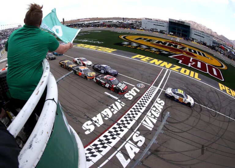 The green flag at the NASCAR Xfinity race in Las Vegas.