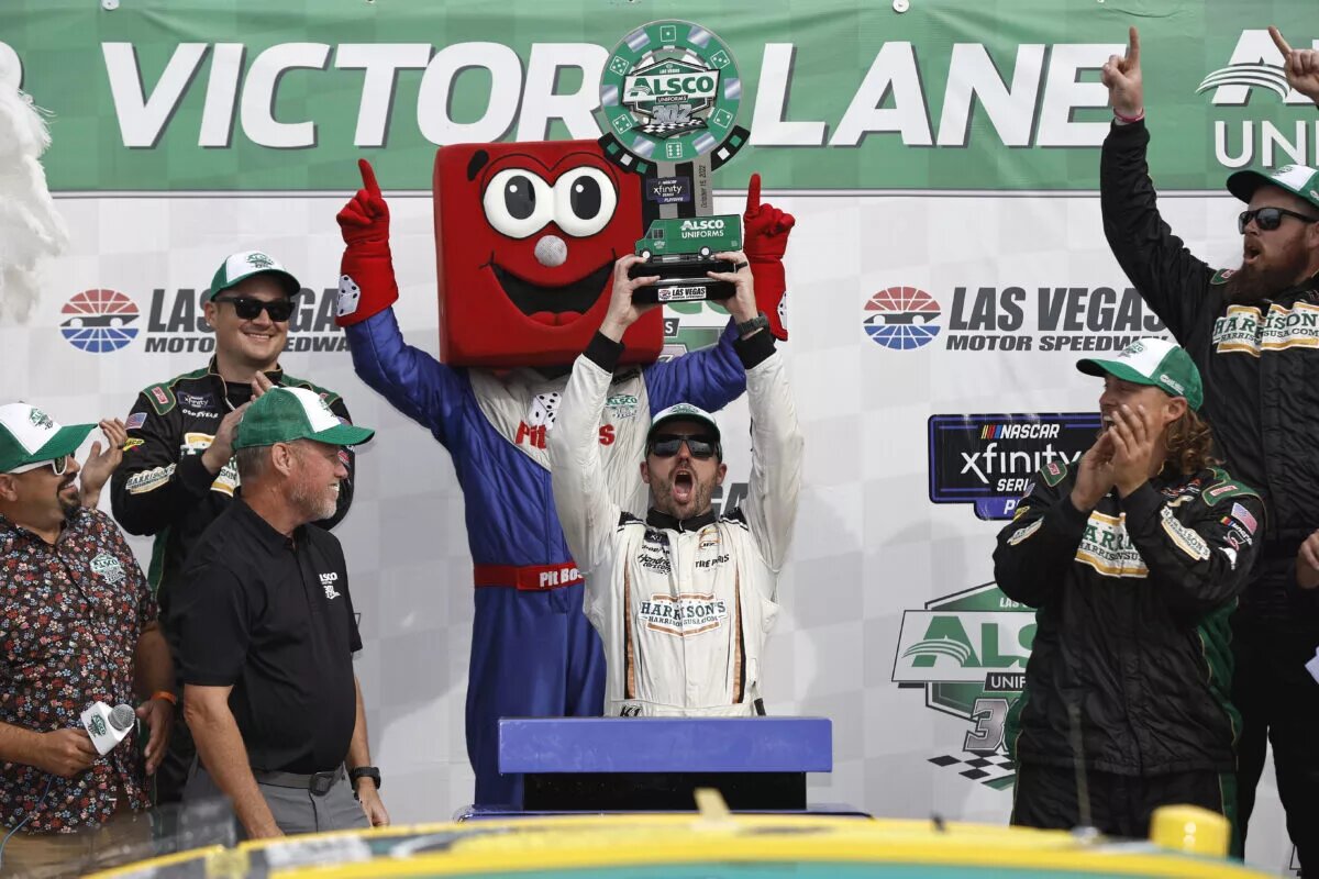 Josh Berry celebrates his win at Las Vegas Motor Speedway