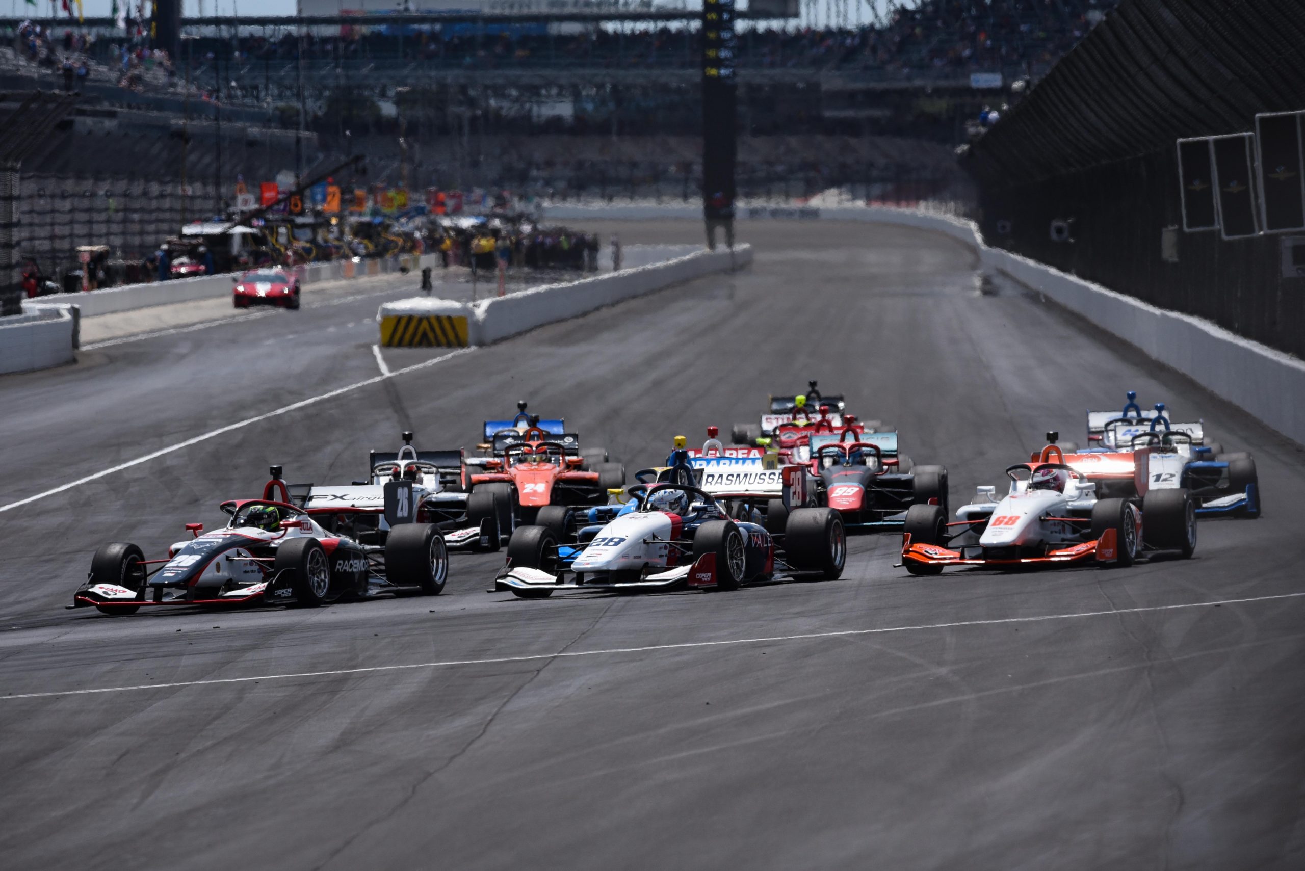 Lap 1 of the 2022 Indy Lights Grand Prix of Indianapolis at the Indianapolis Motor Speedway