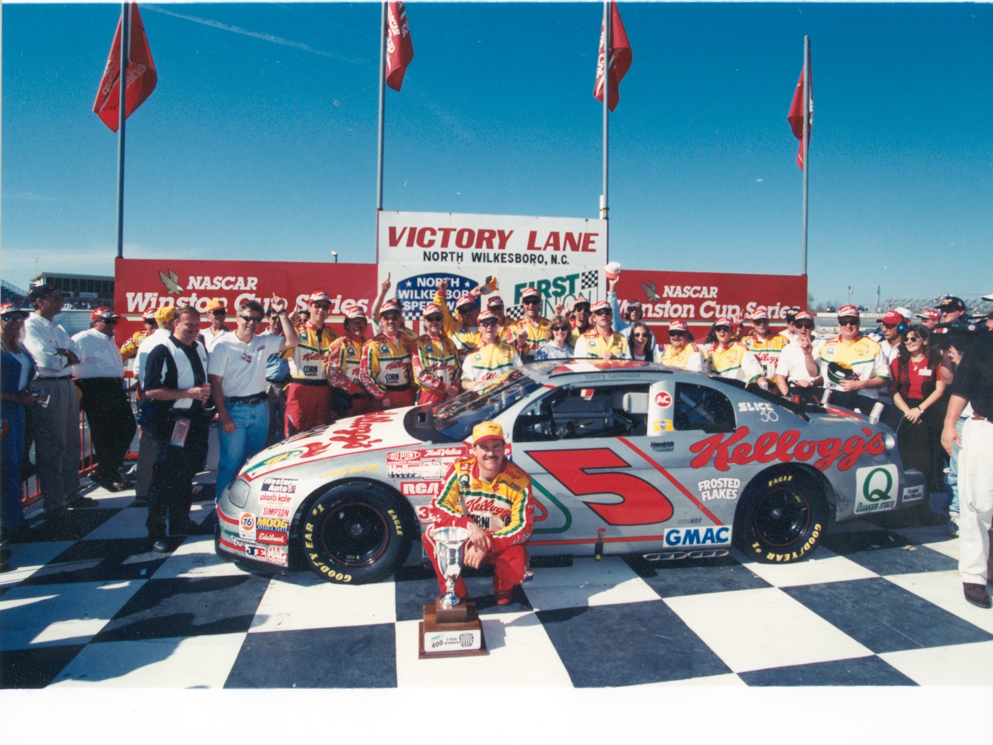 Terry Labonte celebrates in victory lane at North Wilkesboro Speedway