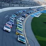 NASCAR Xfinity Series cars line up to start at Daytona International Speedway in 2022