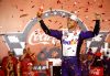 Denny Hamlin celebrates his win at the 2022 Coke 600