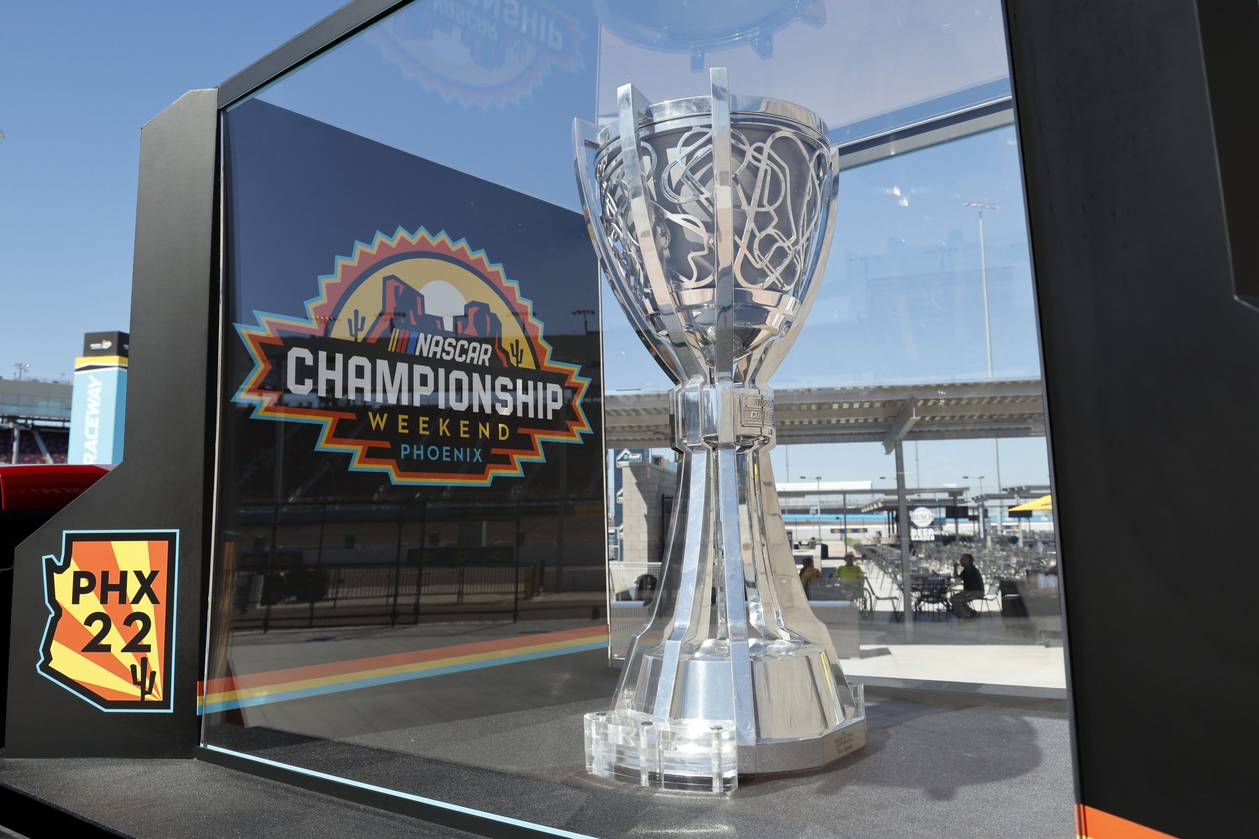 AVONDALE, ARIZONA - OCTOBER 21: A detail view of the Bill France 2021 NASCAR Cup Series Championship trophy during the NASCAR Racing Experience Event at Phoenix Raceway on October 21, 2022 in Avondale, Arizona. (Photo by Chris Coduto/Getty Images)