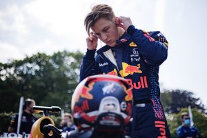 CHICHESTER, ENGLAND - JULY 09: Liam Lawson of New Zealand and Red Bull Racing prepares to drive during the Goodwood Festival of Speed at Goodwood on July 09, 2021 in Chichester, England. (Photo by James Bearne/Getty Images)