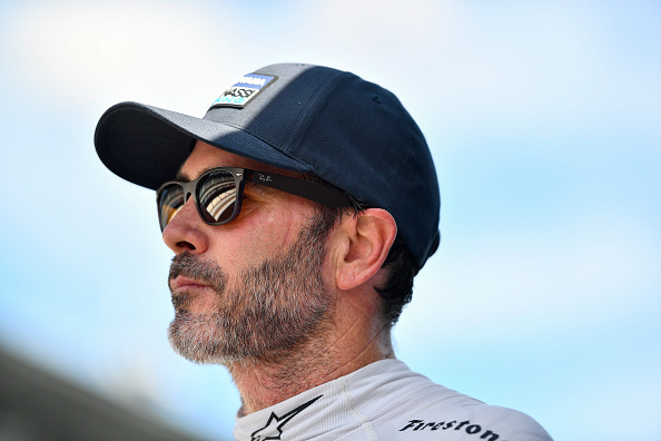 INDIANAPOLIS, INDIANA - JULY 29: Jimmie Johnson, driver of the #48 Carvana Chip Ganassi Racing Honda, looks on during practice for NTT IndyCar Series Gallagher Grand Prix at Indianapolis Motor Speedway on July 29, 2022 in Indianapolis, Indiana. (Photo by Logan Riely/Getty Images)