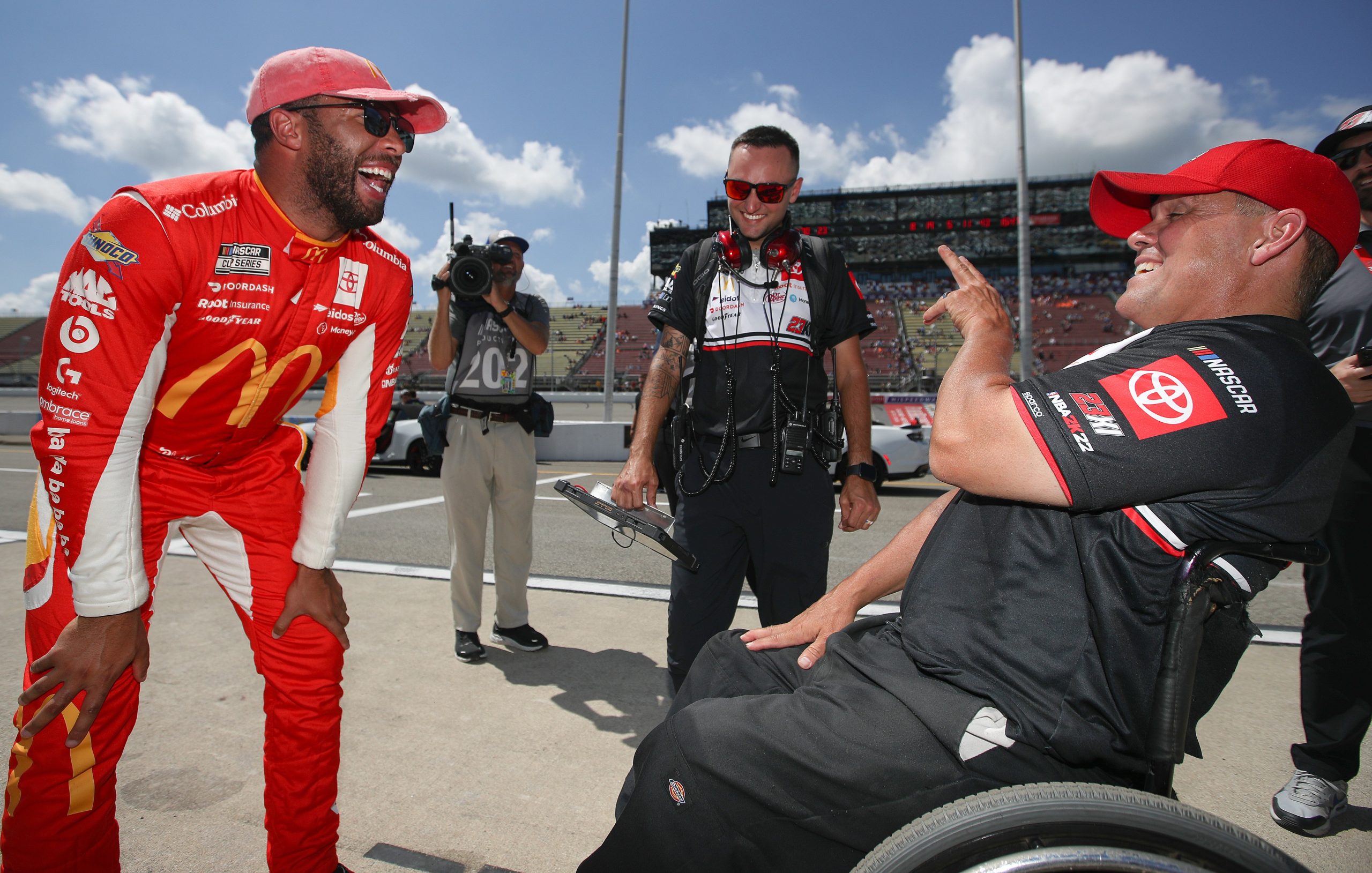 Bubba Wallacd celebrates after winning pole at Michigan International Speedway (Sean Gardner/Getty Images)