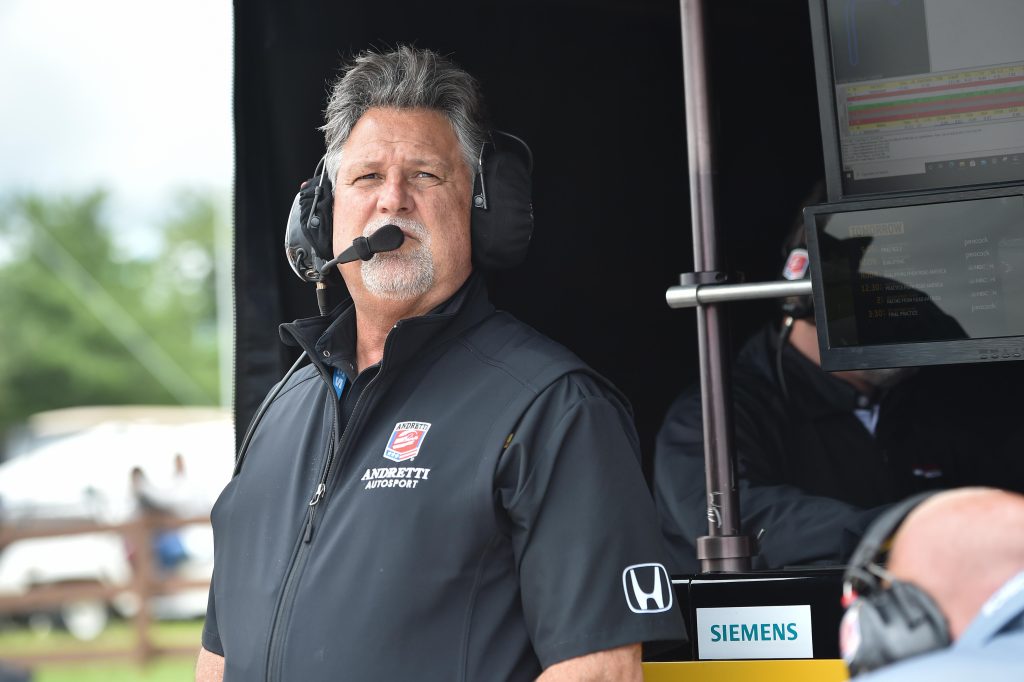 Michael Andretti on the pit wall at Mid-Ohio Sports Car Course in 2021