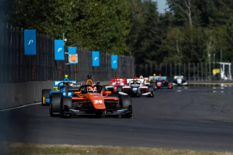 Benjamin Pedersen leads the field at Portland International Raceway in 2022.