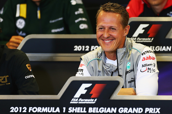SPA FRANCORCHAMPS, BELGIUM - AUGUST 30: Michael Schumacher of Germany and Mercedes GP attends the drivers press conference during previews to the Belgian Grand Prix at the Circuit of Spa Francorchamps on August 30, 2012 in Spa Francorchamps, Belgium. (Photo by Clive Mason/Getty Images)