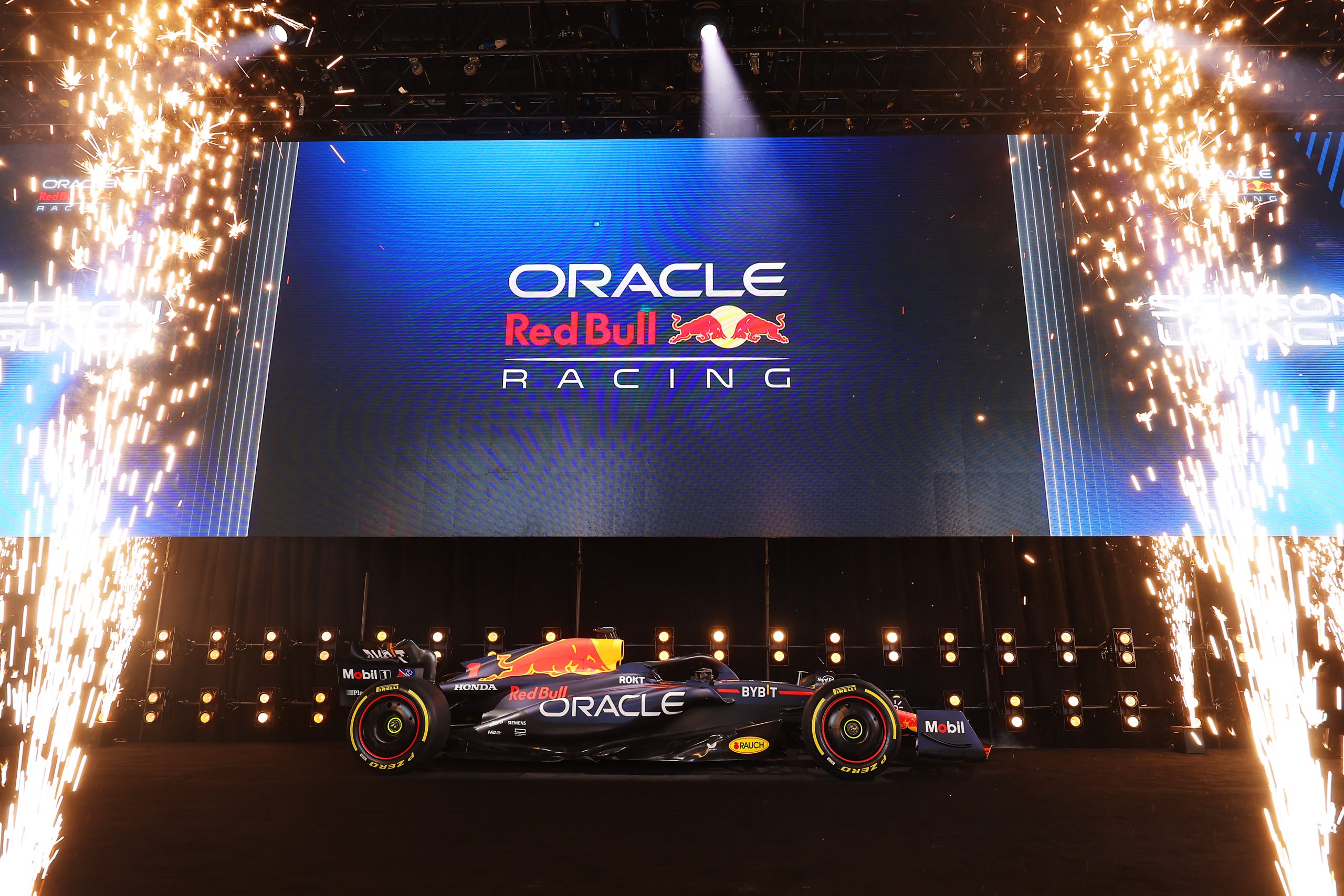 NEW YORK, NEW YORK - FEBRUARY 03: The Oracle Red Bull Racing RB19 is unveiled during the Oracle Red Bull Racing Season Launch 2023 at Classic Car Club Manhattan on February 03, 2023 in New York City. (Photo by Mike Coppola/Getty Images for Oracle Red Bull Racing) // FIA / Getty Images / Red Bull Content Pool // SI202302030524 // Usage for editorial use only //
