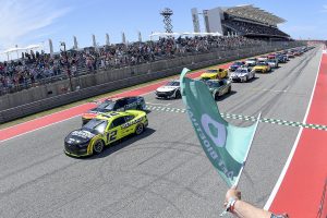 AUSTIN, TEXAS - MARCH 27: Ryan Blaney, driver of the #12 Menards/Richmond Water Heaters Ford, leads the field to the green flag to start the NASCAR Cup Series Echopark Automotive Grand Prix at Circuit of The Americas on March 27, 2022 in Austin, Texas. (Photo by Logan Riely/Getty Images)