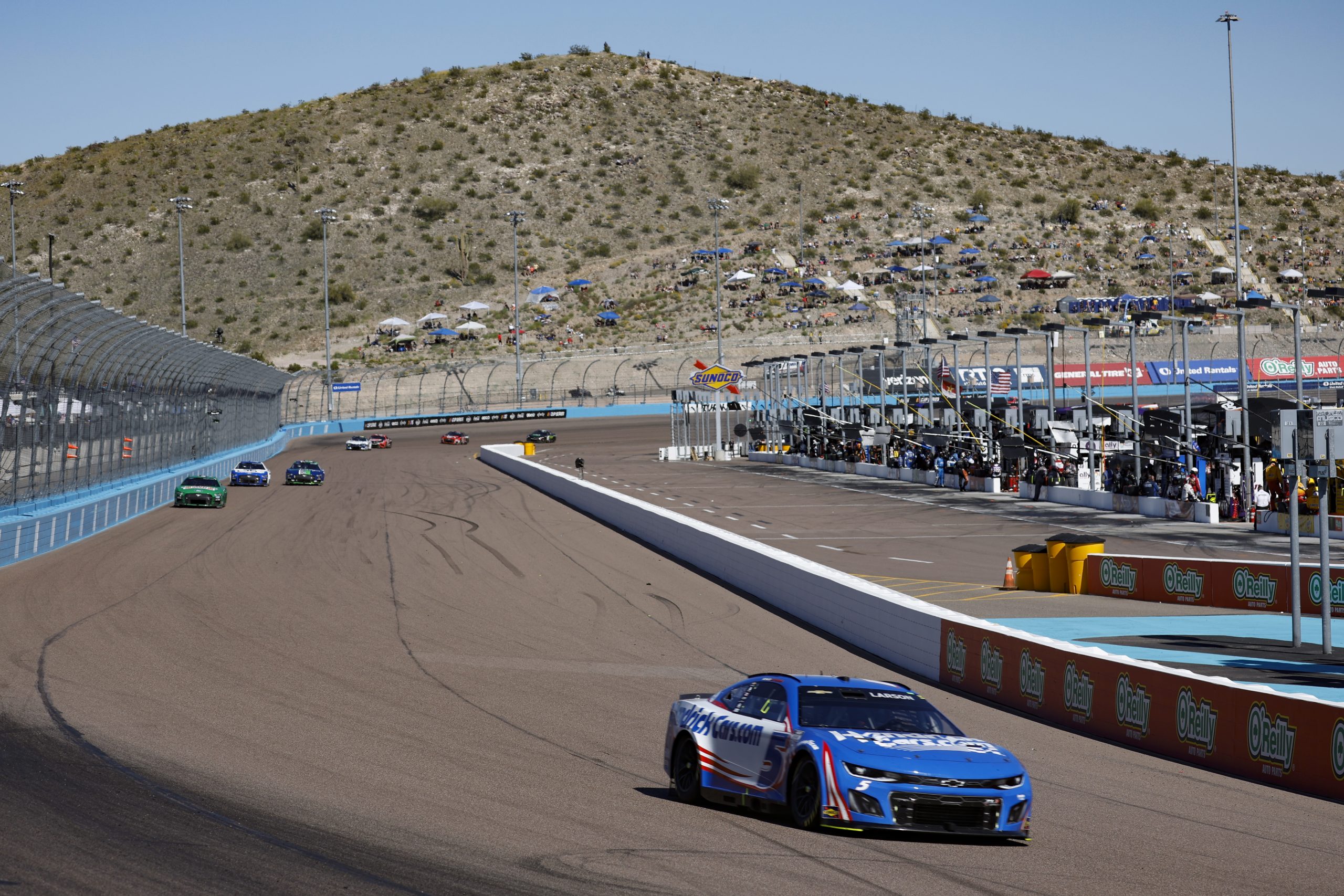 AVONDALE, ARIZONA - MARCH 12: Kyle Larson, driver of the #5 HendrickCars.com Chevrolet, drives during the NASCAR Cup Series United Rentals Work United 500 at Phoenix Raceway on March 12, 2023 in Avondale, Arizona. (Photo by Chris Graythen/Getty Images)