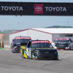 Mar 25, 2023; Austin, Texas, USA; NASCAR Craftsman Truck Series driver Nick Sanchez (2) comes out of a curve at Circuit of the Americas. Mandatory Credit: Daniel Dunn-USA TODAY Sports