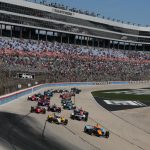 Felix Rosenqvist leads the field at Texas Motor Speedway (Joe Skibinski/Penske Entertainment)