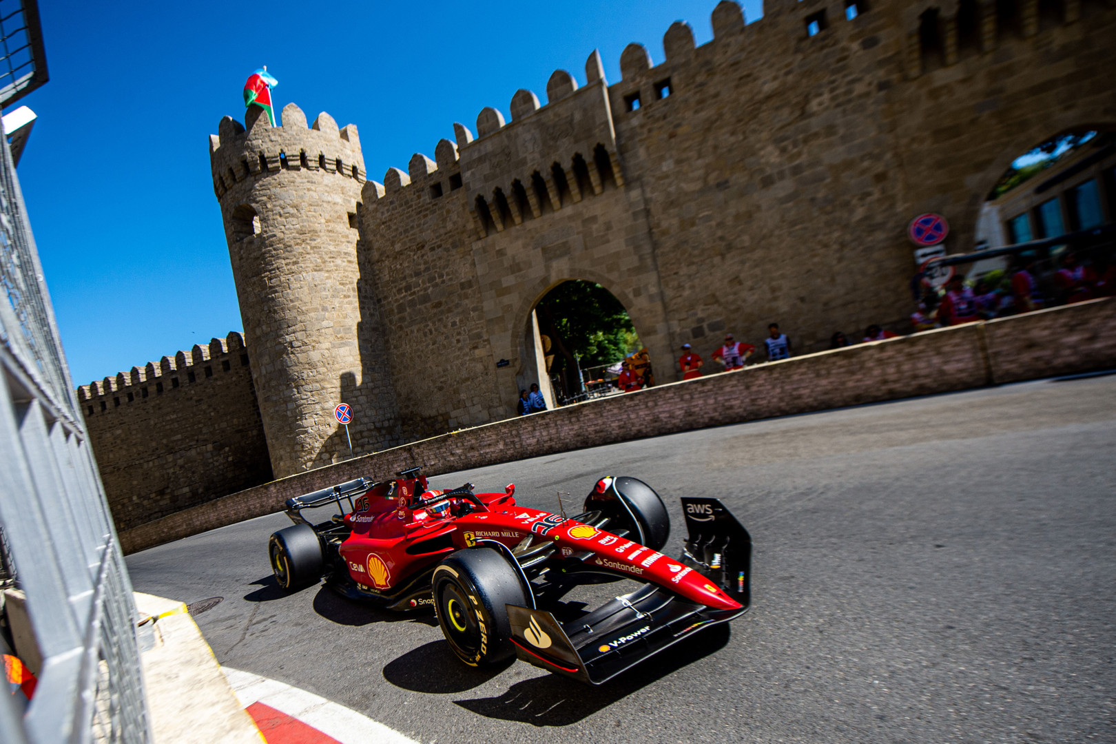 Leclerc racing at Baku