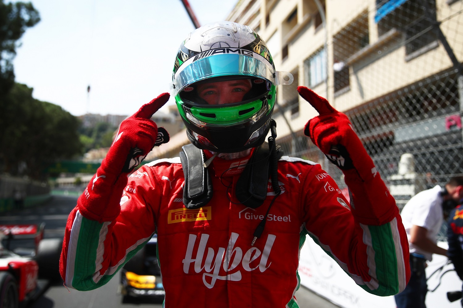 Frederik Vesti celebrating his win in Monaco