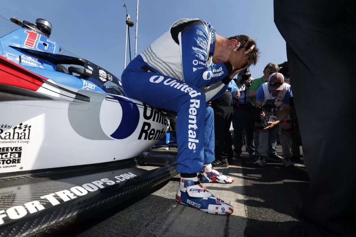 Graham Rahal reacts to failing to qualify for the 107th Indianapolis 500. (Joe Skibinski/Penske Entertainment)