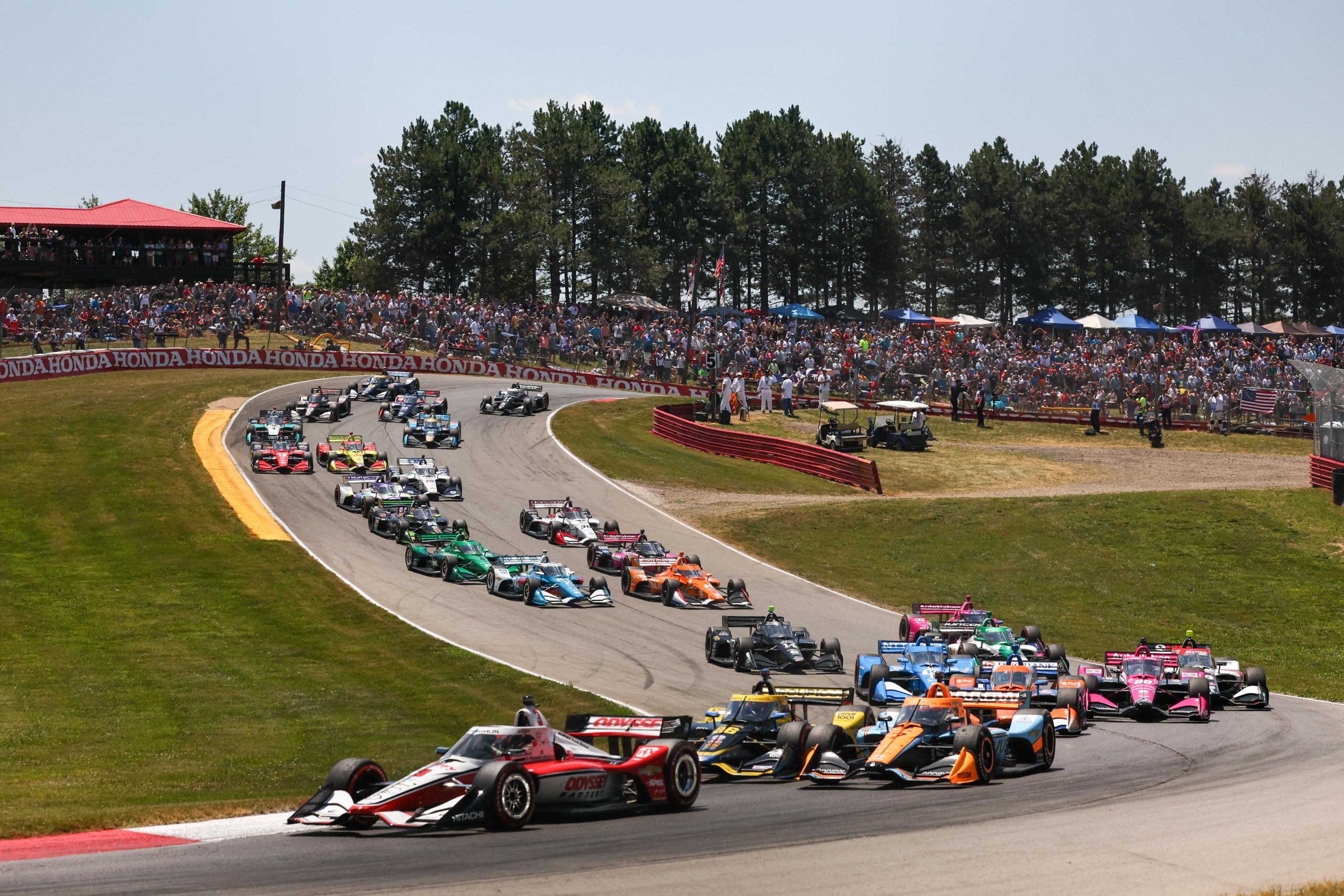Scott McLaughlin leads the field at the 2022 Honda Indy 200 at Mid-Ohio. (Chris Owens/Penske Entertainment)