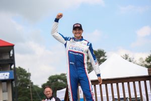 Alex Palou celebrates his victory at the Honda Indy 200 at Mid-Ohio. (Travis Hinkle/Penske Entertainment)