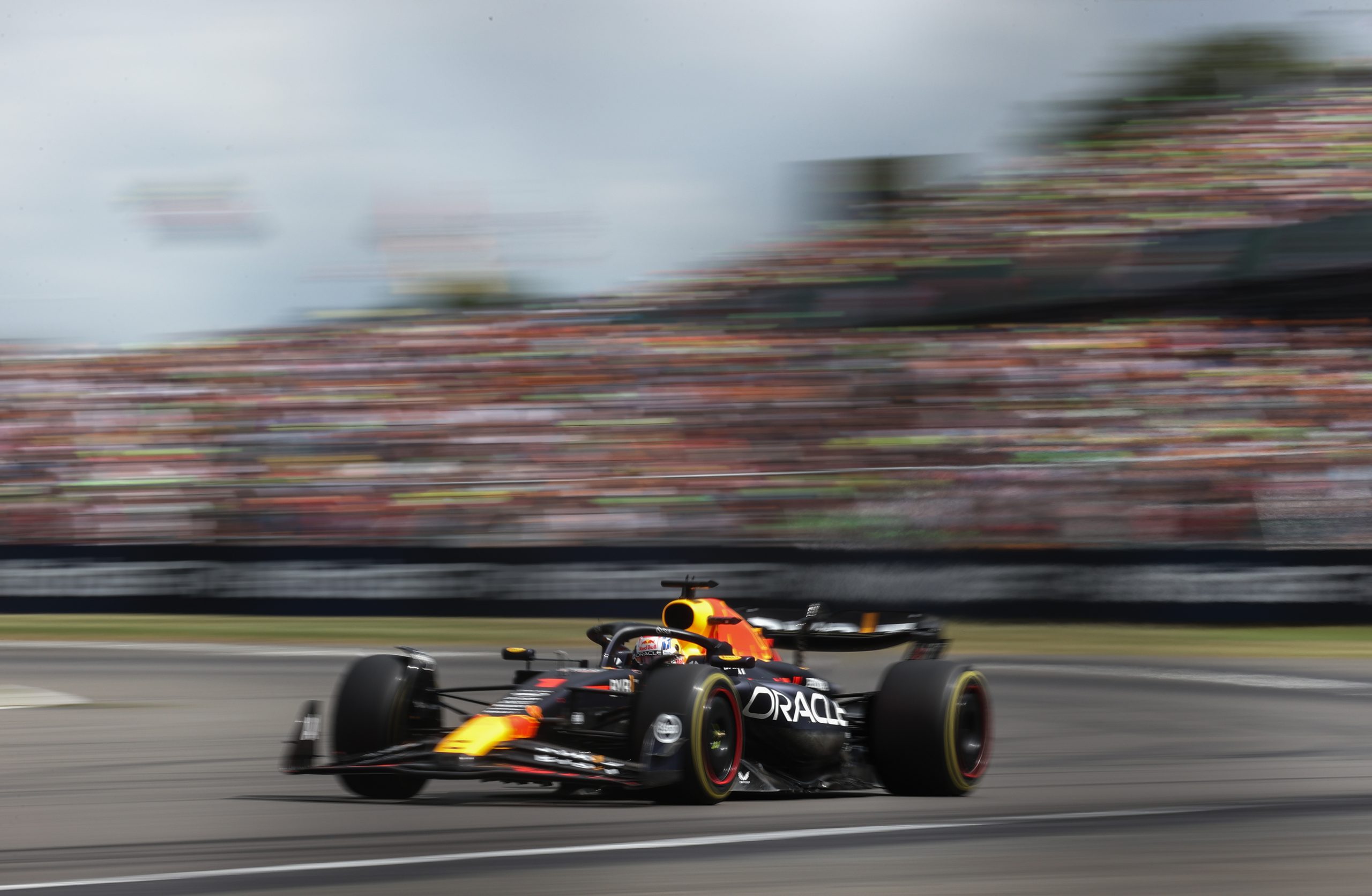 NORTHAMPTON, ENGLAND - JULY 09: Max Verstappen of the Netherlands driving the (1) Oracle Red Bull Racing RB19 on track during the F1 Grand Prix of Gre