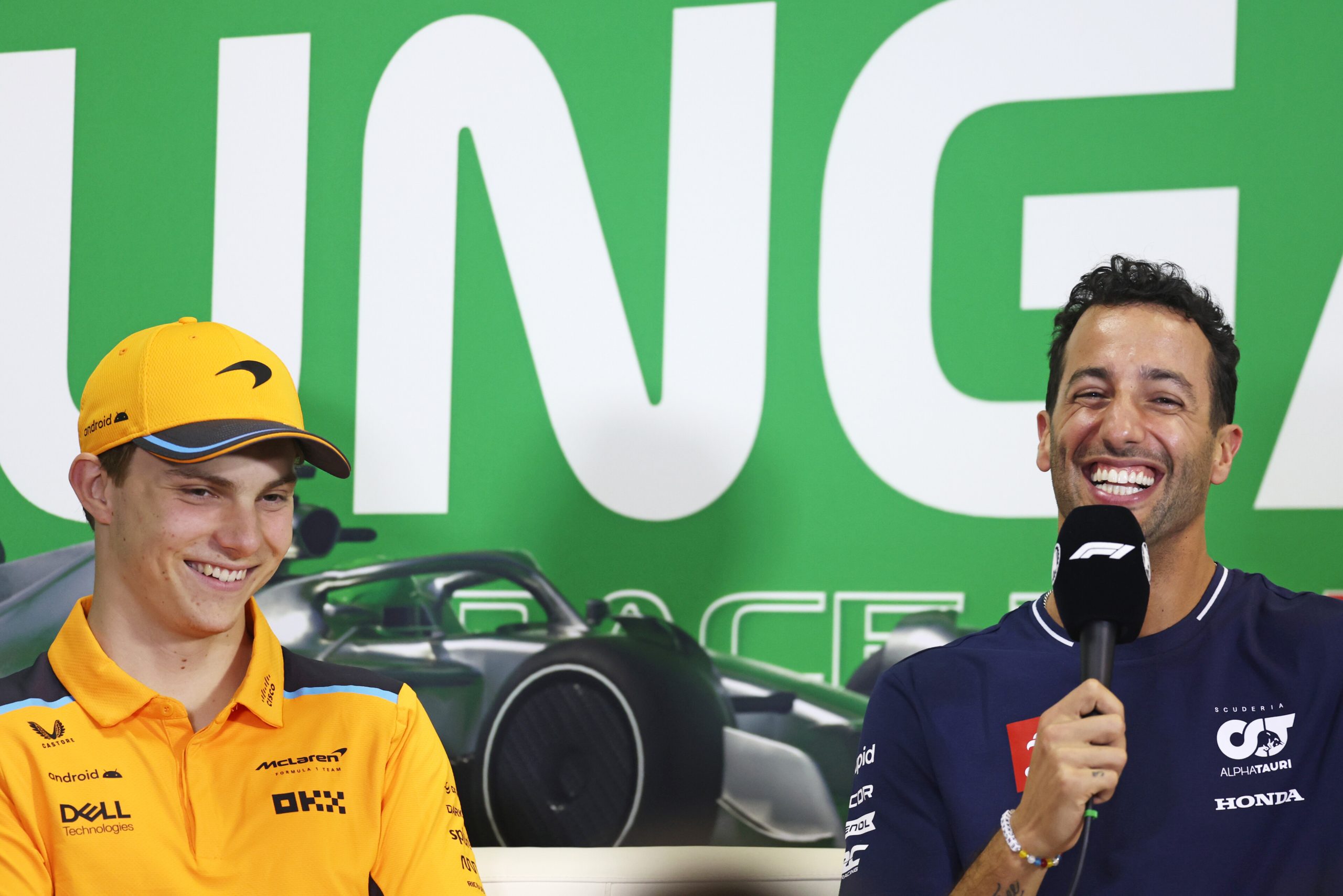 Oscar Piastri and Daniel Ricciardo in the Hungarian Grand Prix press conference, 2023