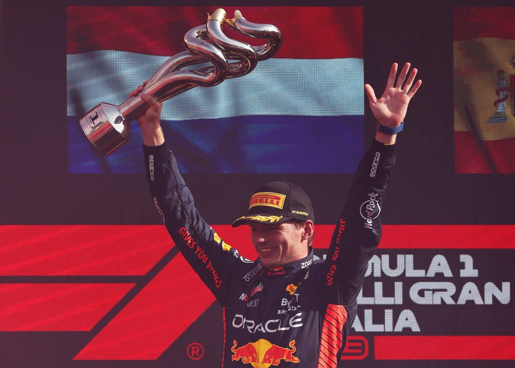 Max Verstappen celebrating his victory at the Italian Grand Prix.