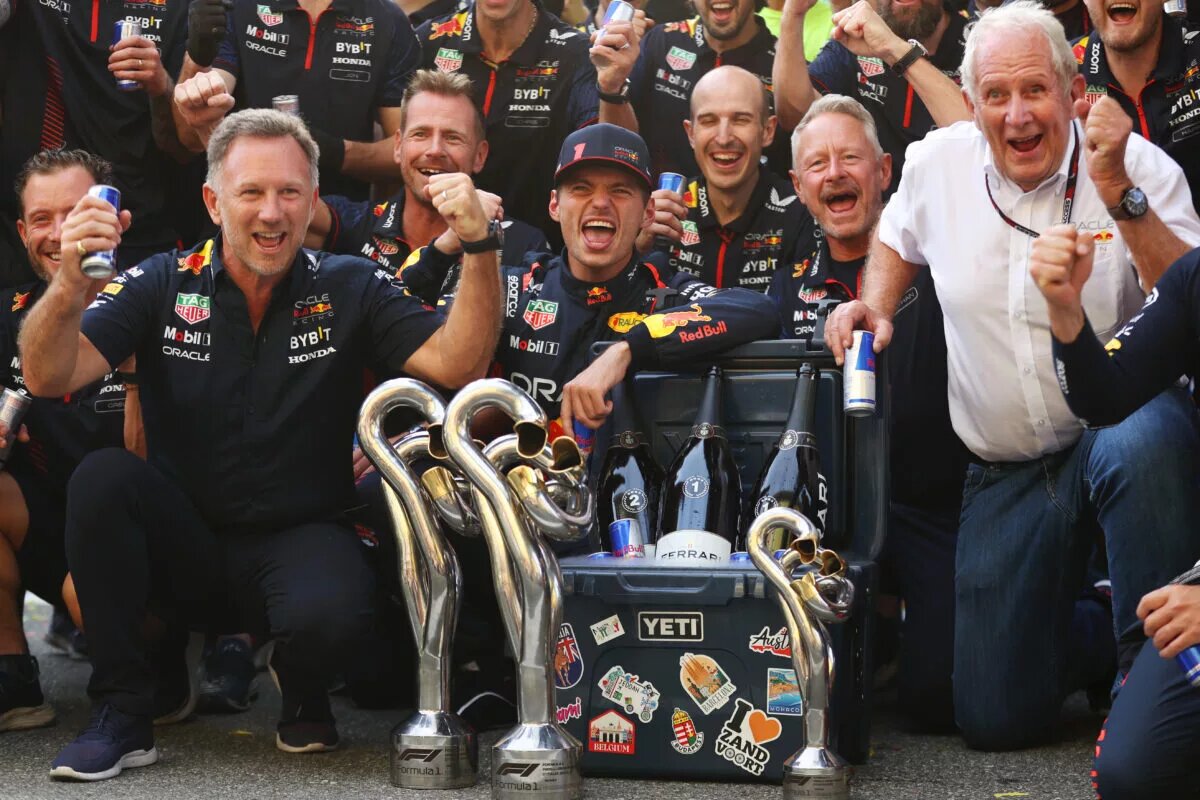 Max Verstappen of Red Bull celebrating his historic victory at Monza with Red Bull.