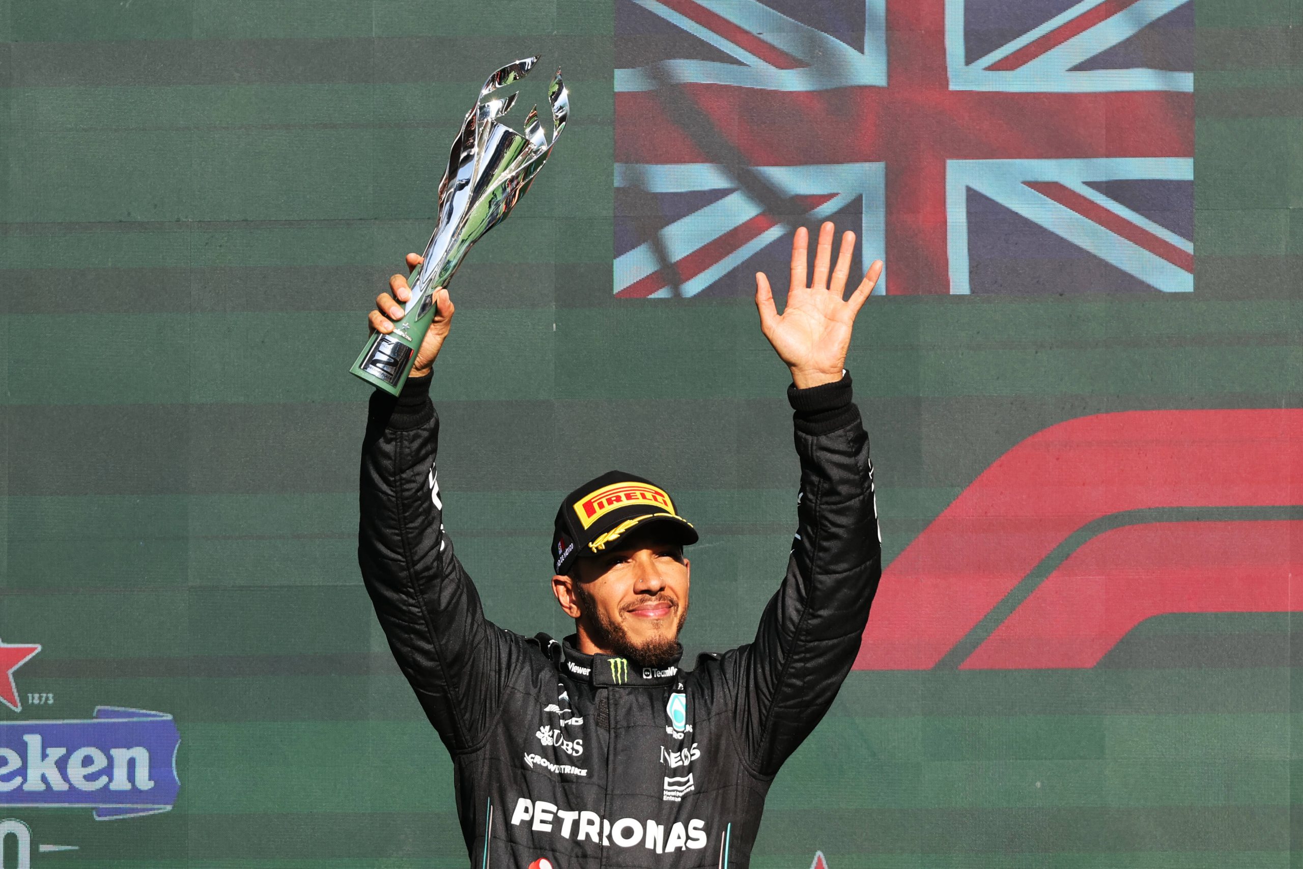 Lewis Hamilton of Mercedes on the Podium at the Mexico City Grand Prix, 2023