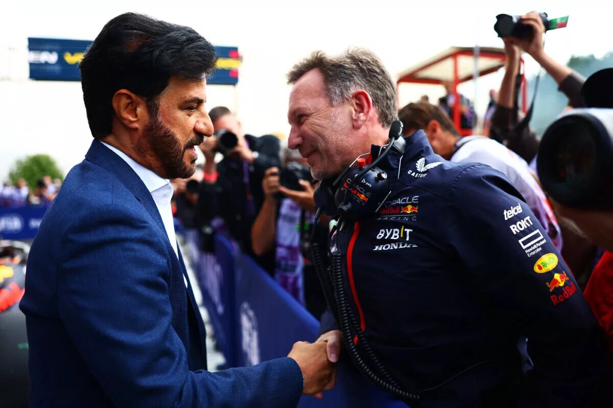 Christian Horner talks with Mohammed ben Sulayem, FIA President. 2023
