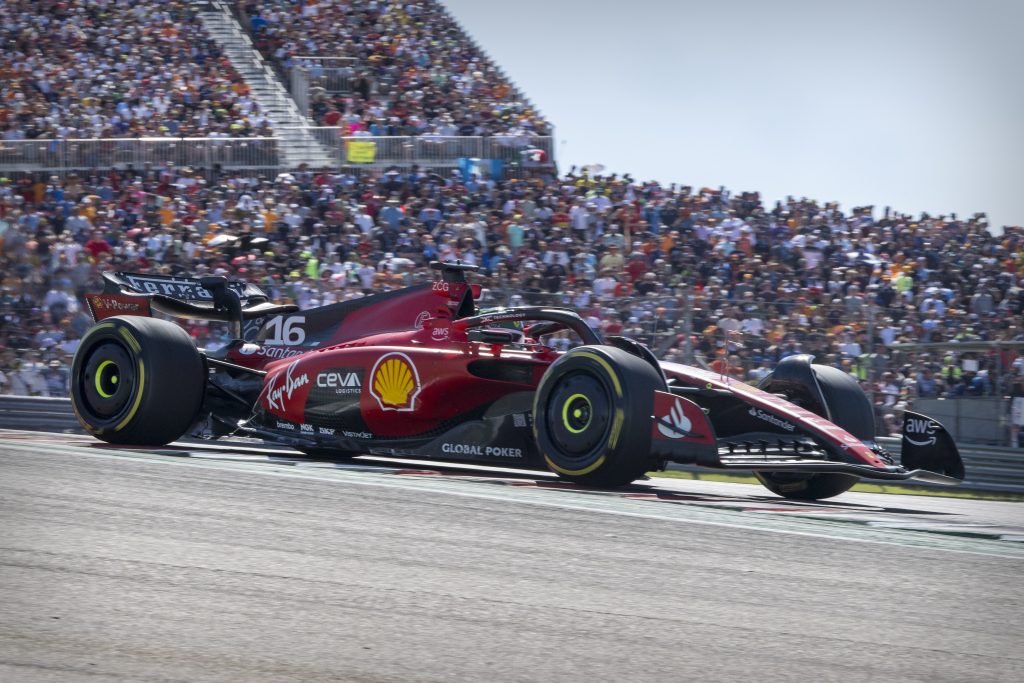 Scuderia Ferrari driver Charles Leclerc (16) of Monaco drives during the 2023 United States Grand Prix