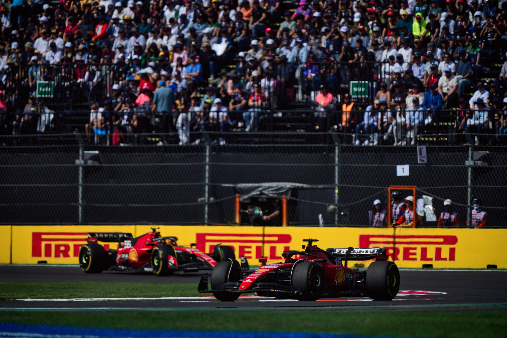 Charles Leclerc and Carlos Sainz for Ferrari during the Mexican Grand Prix, 2023