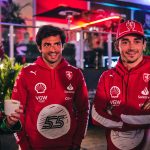 Carlos Sainz (middle) and Charles Leclerc (right) of Ferrari at the Las Vegas Grand Prix, 2023