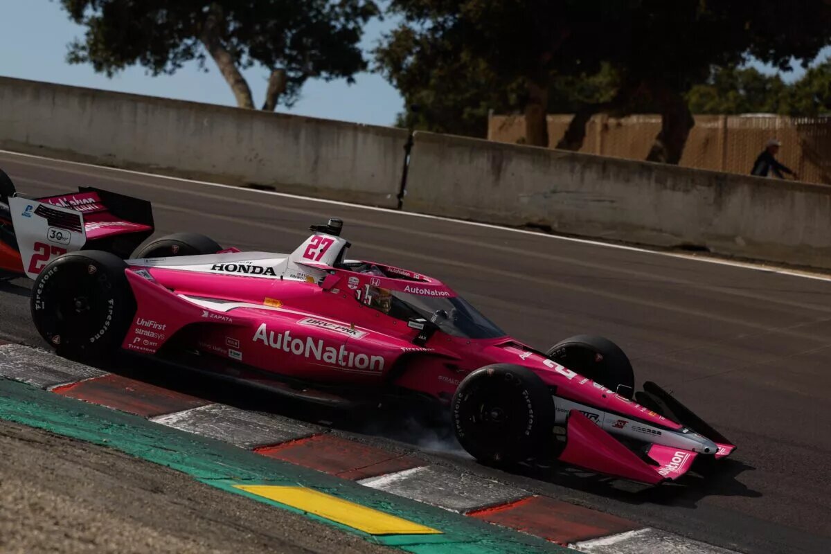 Kyle Kirkwood of Andretti Autosport going through the corkscrew at Laguna Seca, 2023