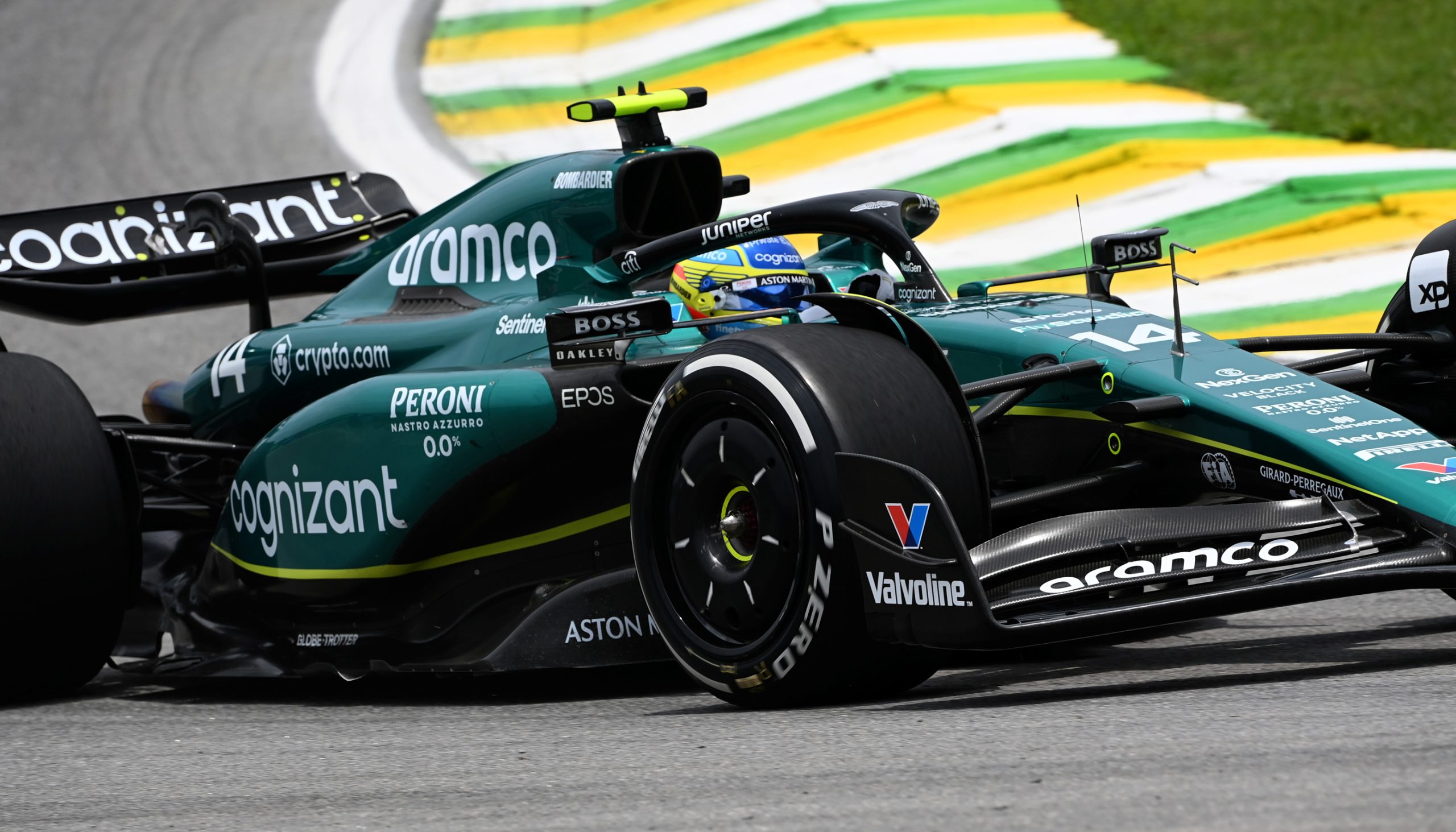 Fernando Alonso of Aston Martin Racing at the Brazilian Grand Prix, 2023