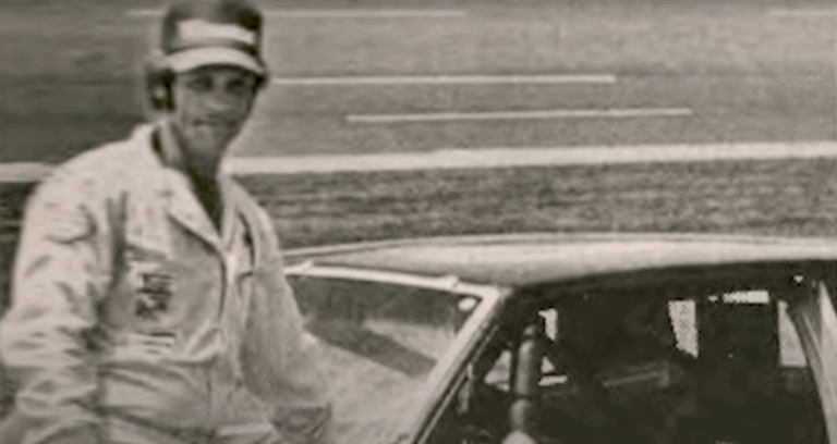 L.W. Wright with his race car at Talladega, during the Winston 500 weekend in 1982.