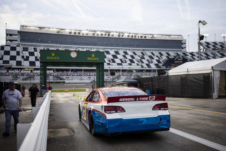 Willie Mullins drives out to the track for a run during the ARCA Menards Series pre-race practice at Daytona International Speedway on Jan. 12, 2024.
