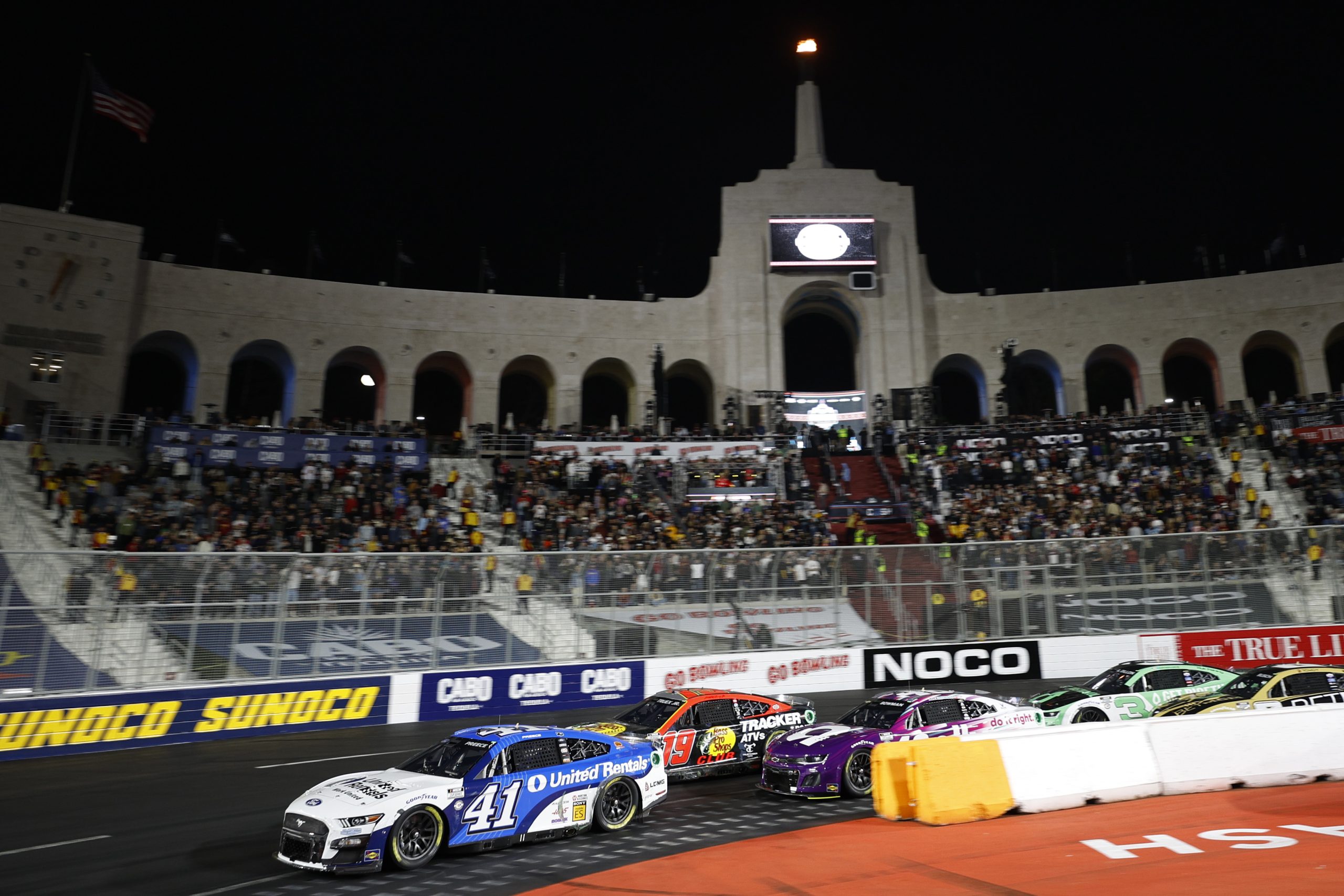 Ryan Preece, driver of the #41 United Rentals Ford, drives during the NASCAR Clash at the Coliseum at Los Angeles Memorial Coliseum on February 05, 2023 in Los Angeles, California.