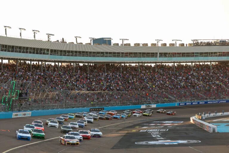 Sammy Smith, driver of the #18 Pilot Flying J Toyota, leads the field to start the NASCAR Xfinity Series Championship at Phoenix Raceway on November 04, 2023 in Avondale, Arizona.