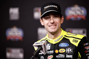 FEBRUARY 14: Ryan Blaney speaks to the Media during the NASCAR Cup Series 66th Annual Daytona 500 Media Day at Daytona International Speedway on February 14, 2024 in Daytona Beach, Florida. (Photo by James Gilbert/Getty Images) NASCAR fantasy