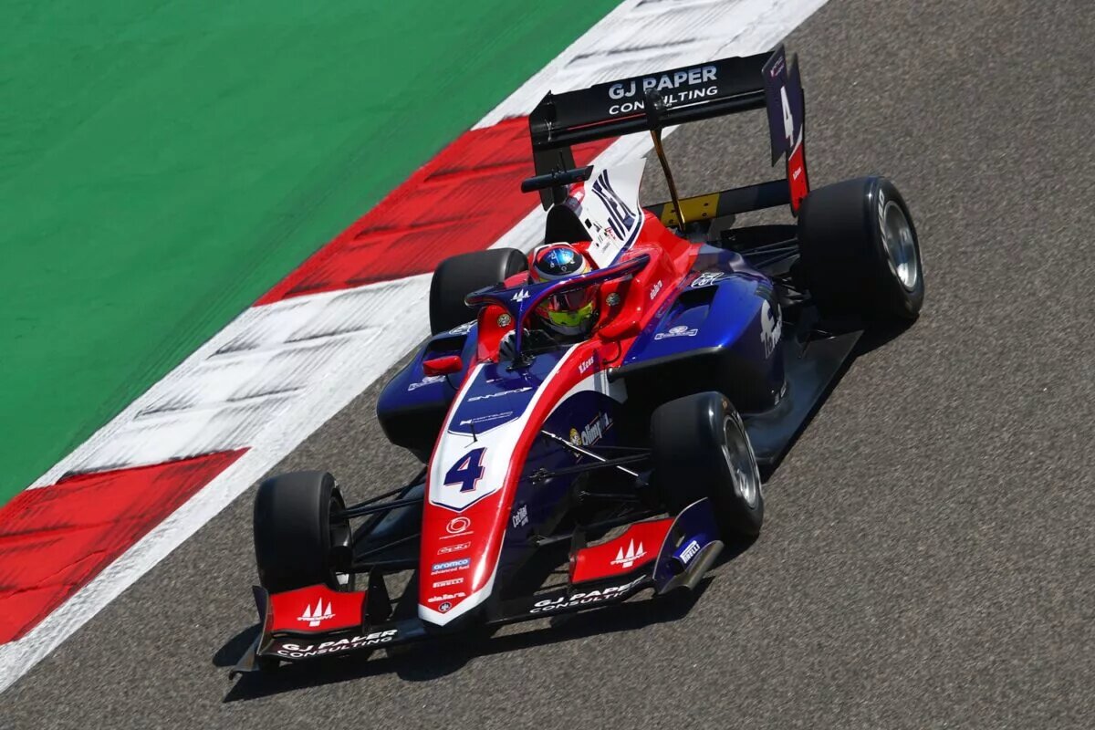 Leonardo Fornaroli of Italy and Trident (4) drives on track during practice ahead of Round 1 of the Formula 3 Championship, Bahrain. (Photo by Joe Portlock - Formula 1/Formula Motorsport Limited via Getty Images)