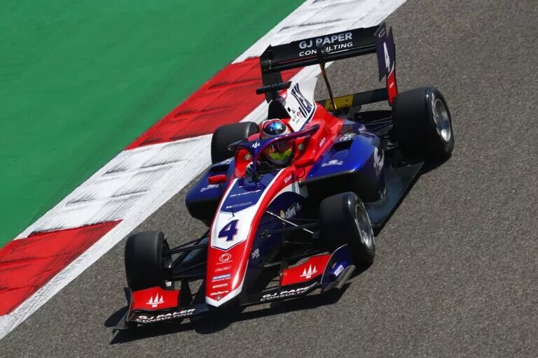 Leonardo Fornaroli of Italy and Trident (4) drives on track during practice ahead of Round 1 of the Formula 3 Championship, Bahrain. (Photo by Joe Portlock - Formula 1/Formula Motorsport Limited via Getty Images)