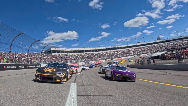 Kyle Busch, driver of the #8 3CHI Chevrolet, and Alex Bowman, driver of the #48 Ally Chevrolet, lead the field on a pace lap prior to the NASCAR Cup Series Toyota Owners 400 at Richmond Raceway on April 02, 2023 in Richmond, Virginia.