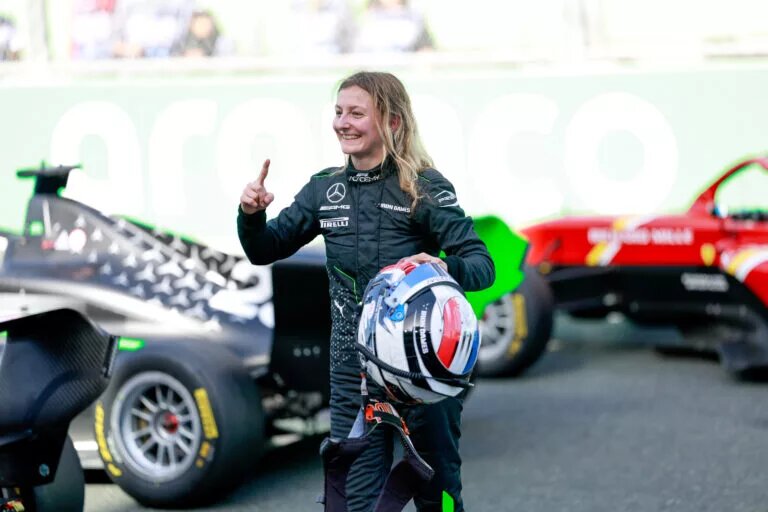 Doriane Pin after winning the F1 Academy Race in Saudi Arabia, 2024